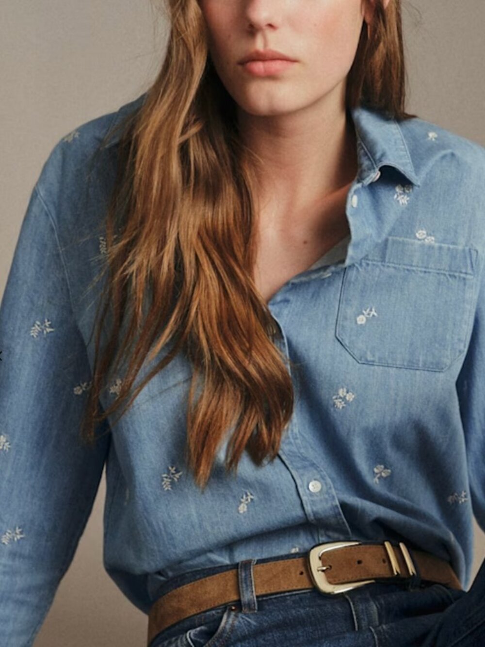 Sezane Tomboy Shirt Embroidered Denim